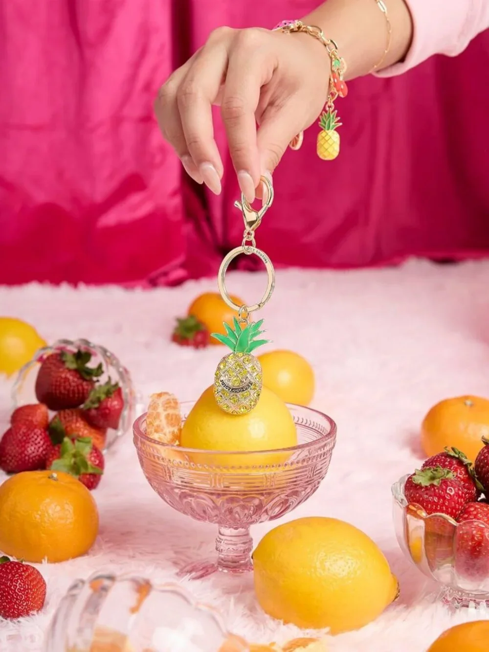 Chic Keychain Charms with Crystals & Faux Pearls | Stylish Gold-Tone Accessories